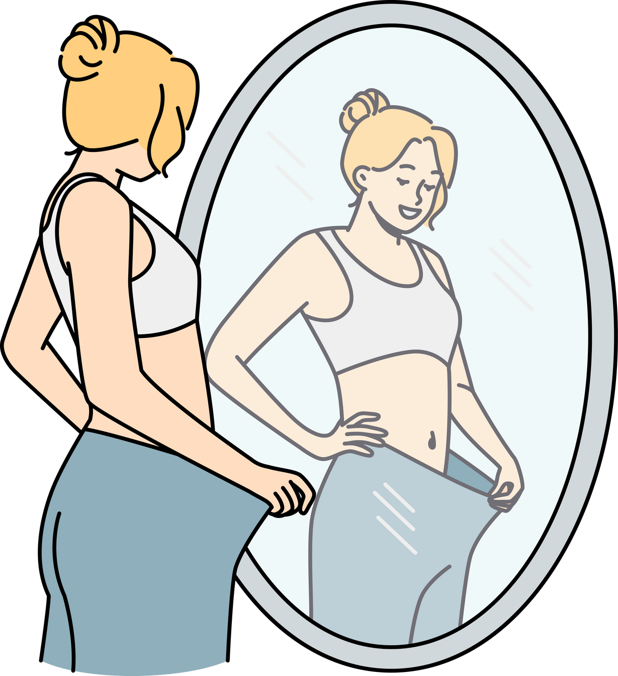 Happy Woman Look in Mirror See Diet Results